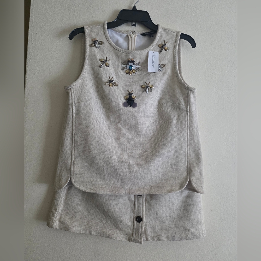 Banana Republic Linen Cotton set Top size S. A-line Skirt size 2 Ecru Nwt